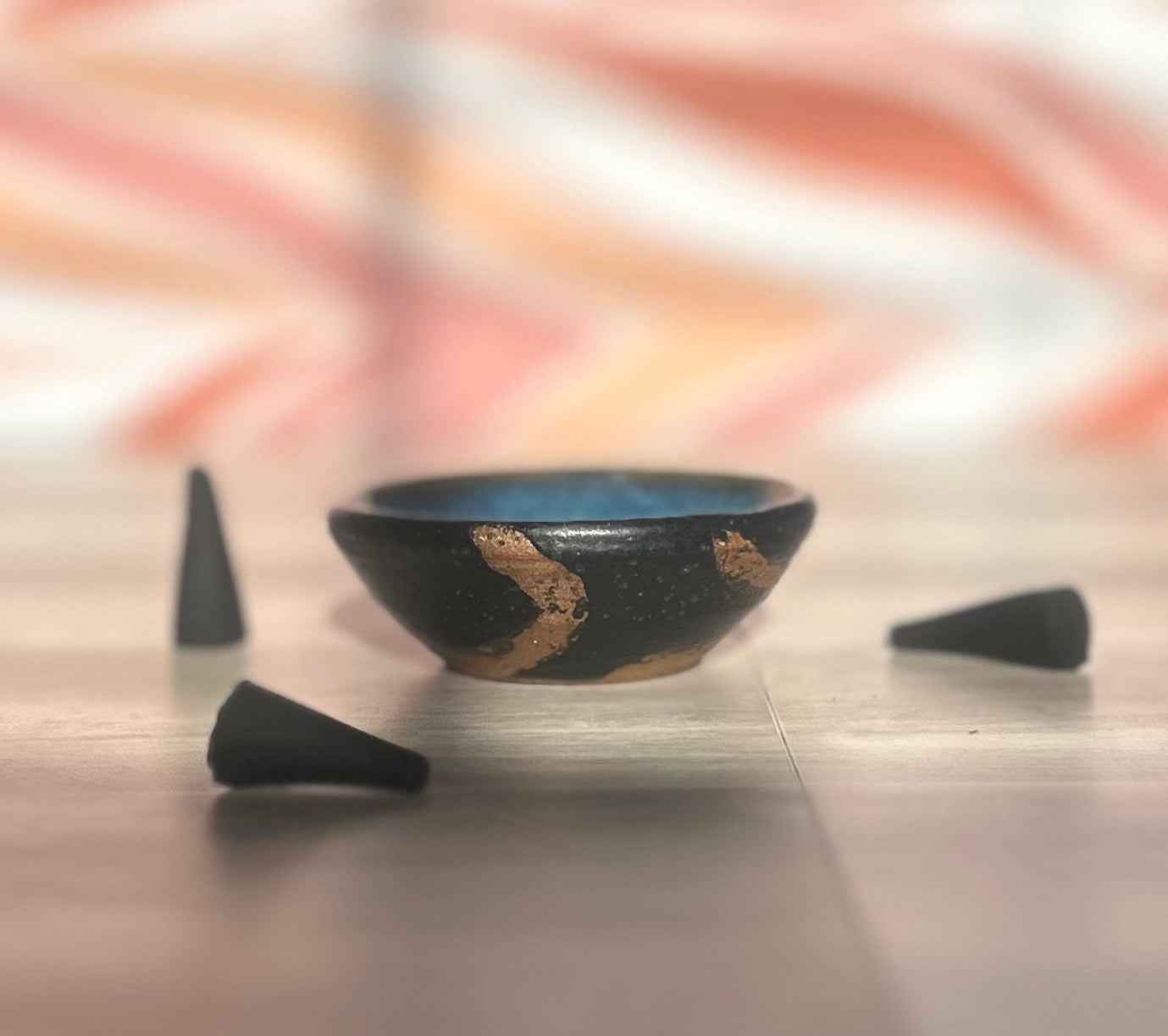 Blue and Matte Black Incense Cone Holder